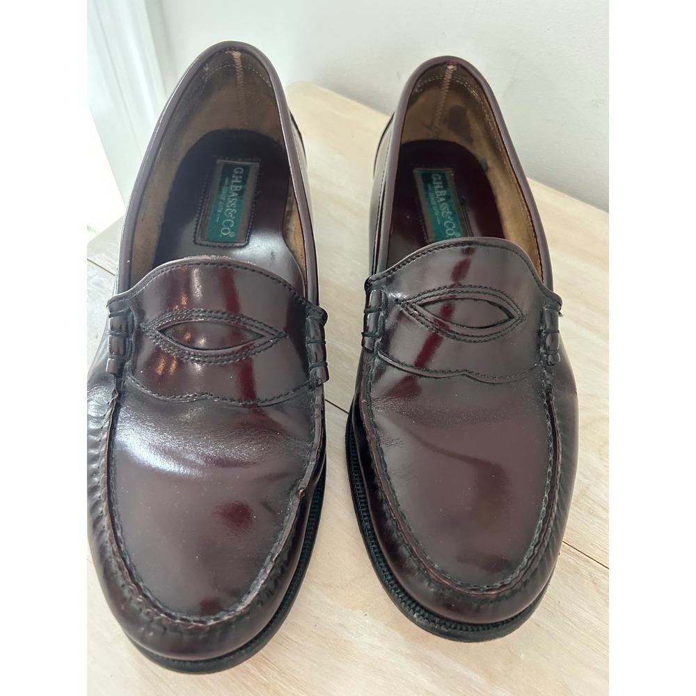 GH Bass Logan Penny Loafers Mens 9.5N Burgundy Leather Dress Shoes 078H3469
